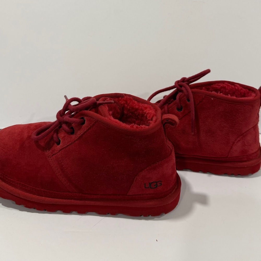UGG Neumel Boots Red Suede Shearling Lined Chukka Men’s 8 Women’s 9.5 - Picture 14 of 16